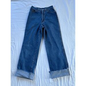 Calvin Klein Wide Leg Fray Bottom Jeans Size 8 100% Cotton Roll Up, High Rise